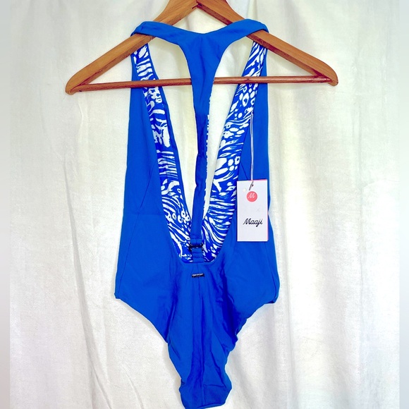 NEW w/ Tags Maaji Blue Bell Tiky Plunge Reversible One Piece Swimsuit - Picture 2 of 12